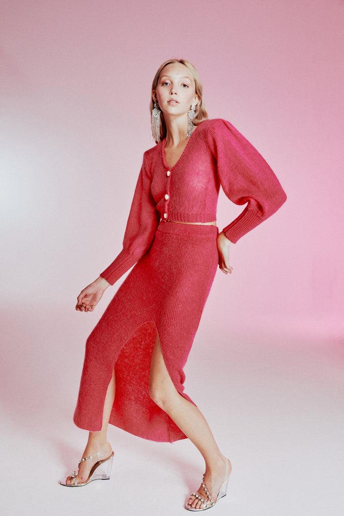 Greta Boldini SFOGLIATINA FUCSIA MOHAIR MIDI SKIRT