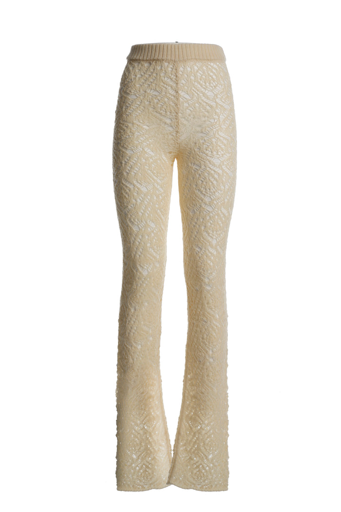 greta boldini ZUCCHERINO IVORY CROCHET WOOL PANTS