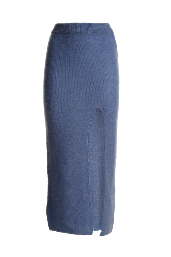 greta boldini SFOGLIATINA LIGHT BLUE MOHAIR MIDI SKIRT