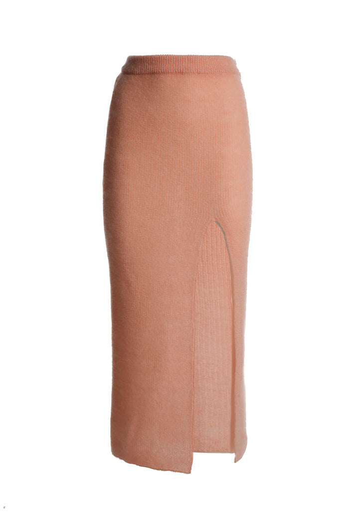 greta boldini SFOGLIATINA SOFT PINK MOHAIR MIDI SKIRT