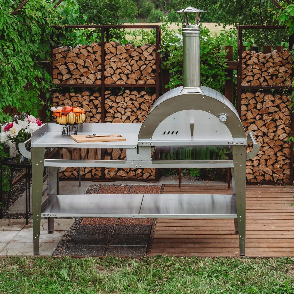 Grillsymbol GrillSymbol Wood Fired Pizza Oven With Stand And Side Table Pizzo-XL-Set-inox SUPER PRICE