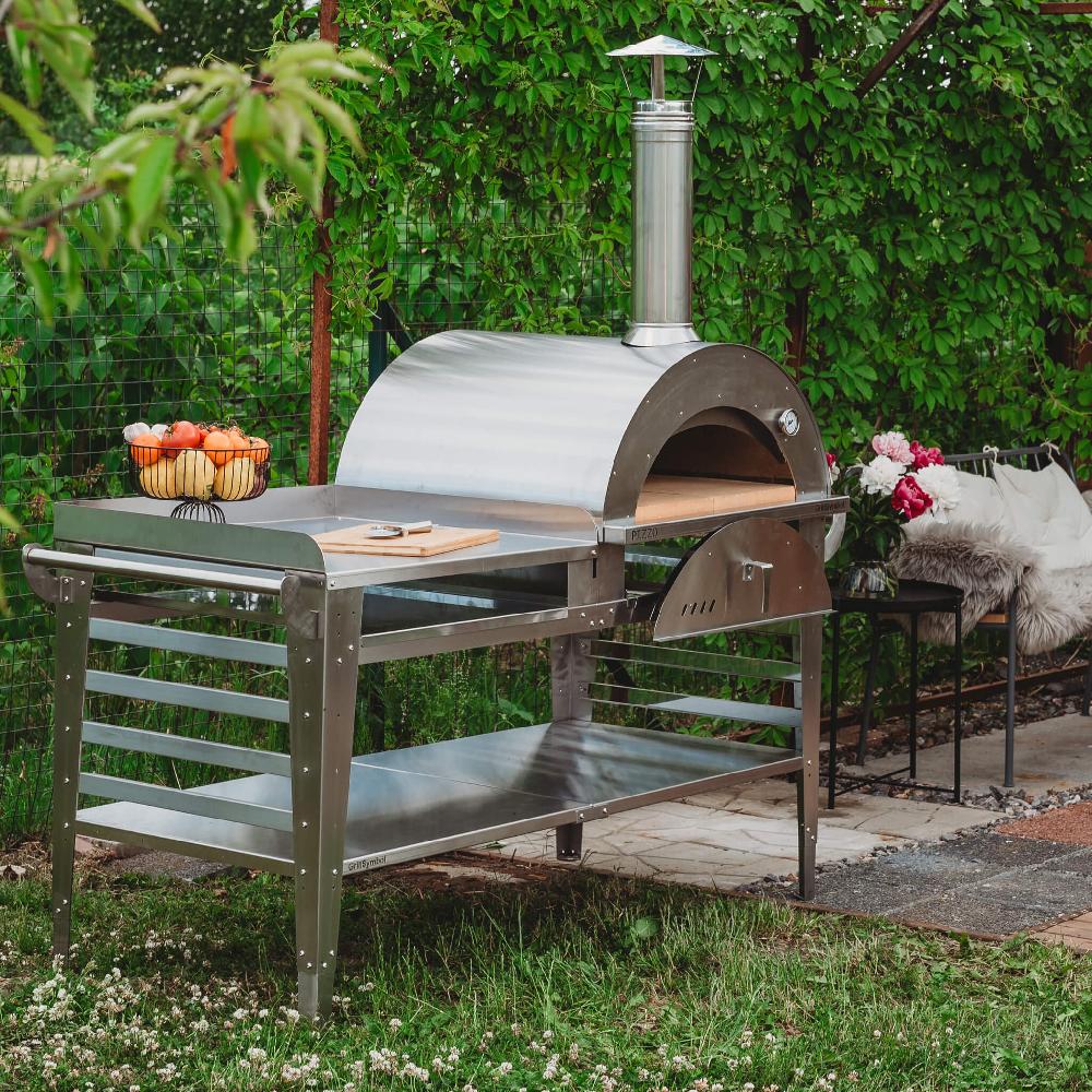 Grillsymbol GrillSymbol Wood Fired Pizza Oven With Stand And Side Table Pizzo-XL-Set-inox SUPER PRICE