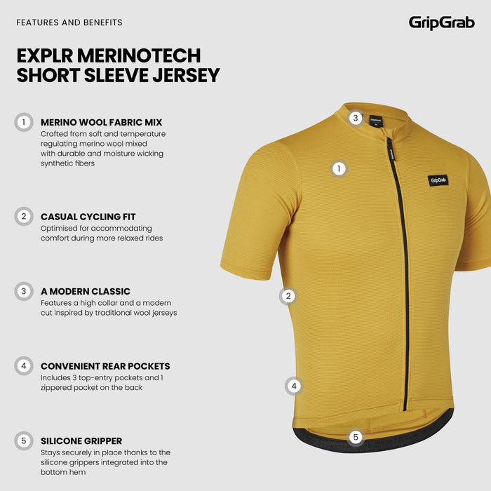 Gripgrab EXPLR Merinotech Short Sleeve Jersey Mustard Yellow