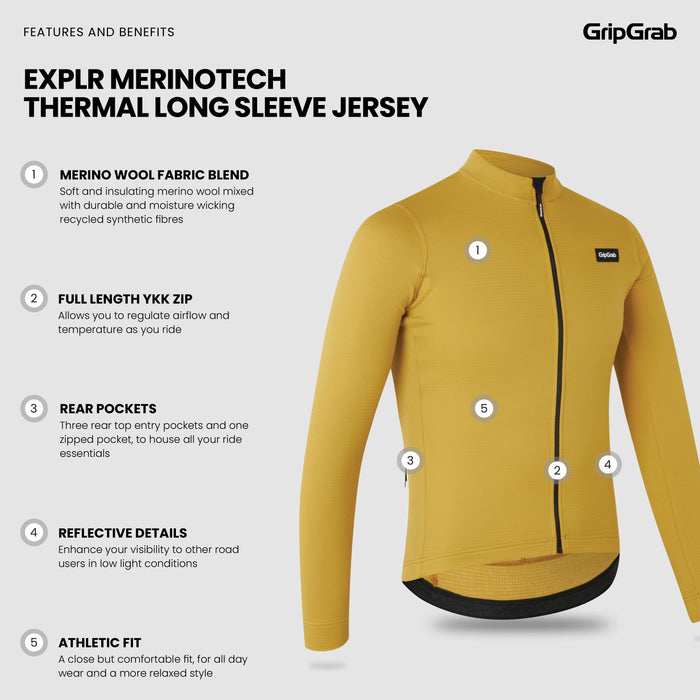 Gripgrab EXPLR Merinotech Thermal Long Sleeve Jersey Mustard Yellow