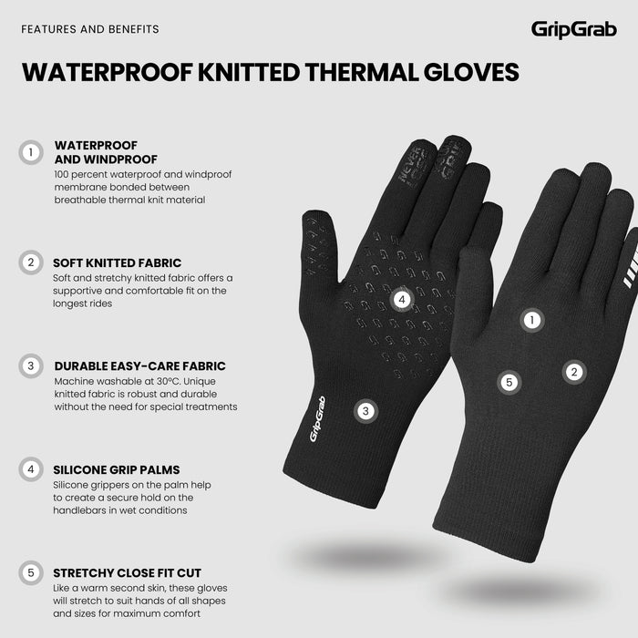 Gripgrab Waterproof Knitted Winter Gloves Black