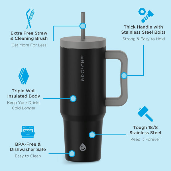 Grosche ASPEN Insulated Tumbler With Handle And Straw 40oz