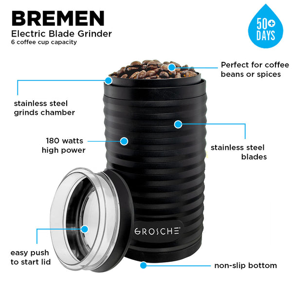 Grosche BREMEN BLADE Electric Blade Coffee Grinder Compact Coffee Grinder