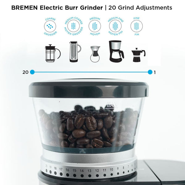 Grosche BREMEN BURR Electric Burr Coffee Grinder 20 Grind Settings Compact Coffee Grinder