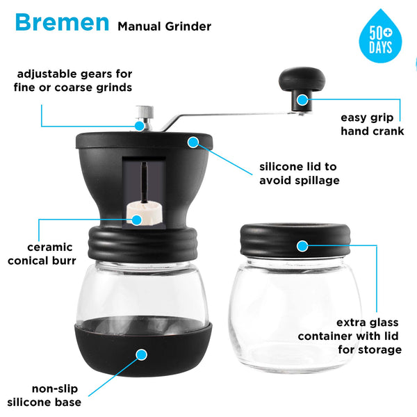 Grosche BREMEN MANUAL Ceramic Burr Coffee Grinder Manual Coffee Grinder Spice Grinder