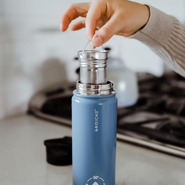 Grosche CHICAGO STEEL Insulated Water Bottle Travel Flask Tea Bottle With Snap Lid 32oz