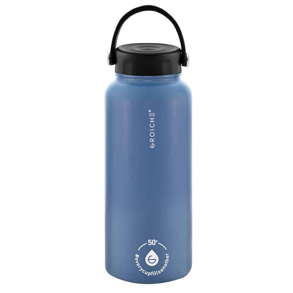 grosche CHICAGO STEEL Insulated Water Bottle Travel Flask Tea Bottle with Twist Lid 32oz