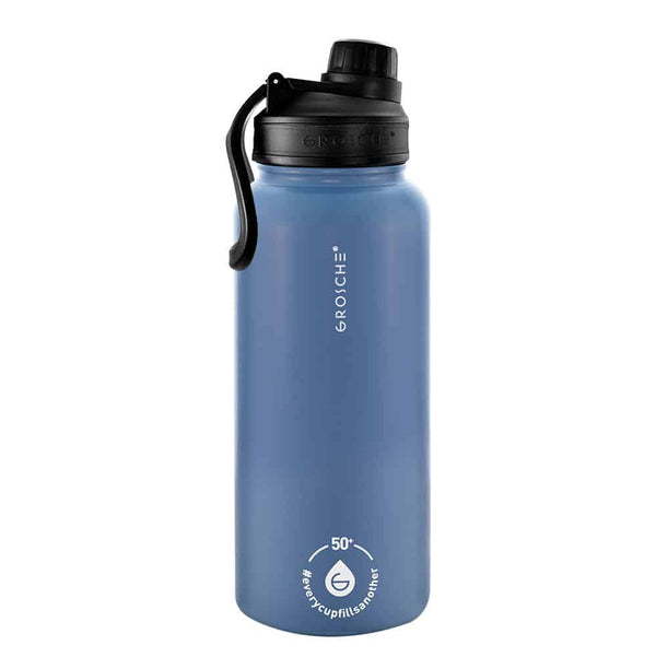 grosche CHICAGO STEEL Insulated Water Bottle With Infuser Travel Flask Tea Bottle with Chug Lid 32oz grosche CHICAGO STEEL Insulated Water Bottle With Infuser Travel Flask Tea Bottle with Chug Lid 32oz