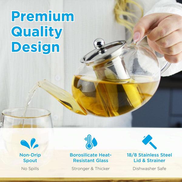 Grosche JOLIETTE Glass Teapot With Stainless Steel Tea Strainer - 42oz / 1250mL Clear