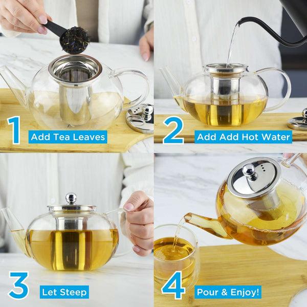 Grosche JOLIETTE Glass Teapot With Stainless Steel Tea Strainer - 42oz / 1250mL Clear