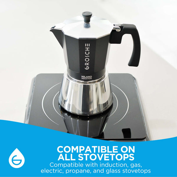 Grosche MILANO INDUCTION Stovetop Espresso Maker Moka Pot - 6 Cup