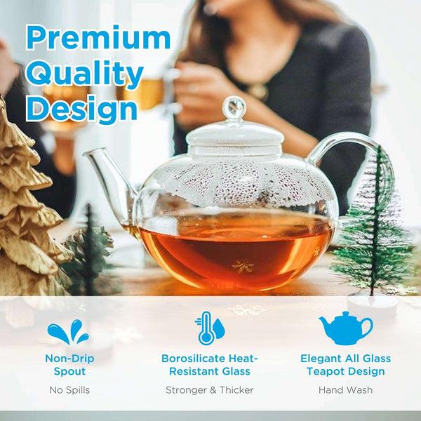 Grosche MONACO Glass Teapot Glass Tea Strainer Loose Leaf Teapot - 42oz / 1250mL Clear