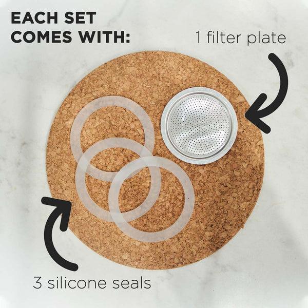 Grosche Silicone Gaskets (3 Pc) & Filter For Stovetop Espresso Makers
