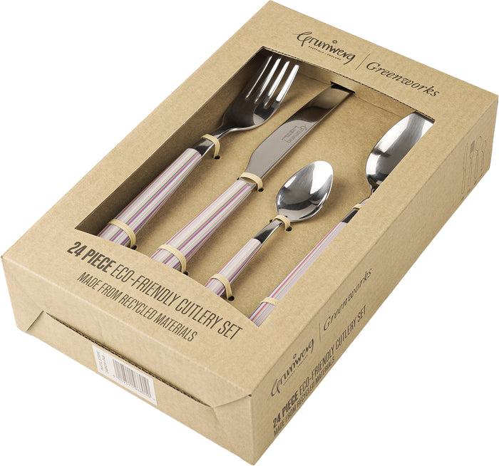 Grunwerg Greenworks 24 Piece Cutlery Set Pastel Stripes