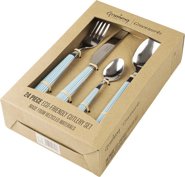 Grunwerg Greenworks 24 Piece Cutlery Set Seersucker Stripe