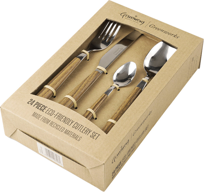 Grunwerg Greenworks 24 Piece Cutlery Set Wood Effect