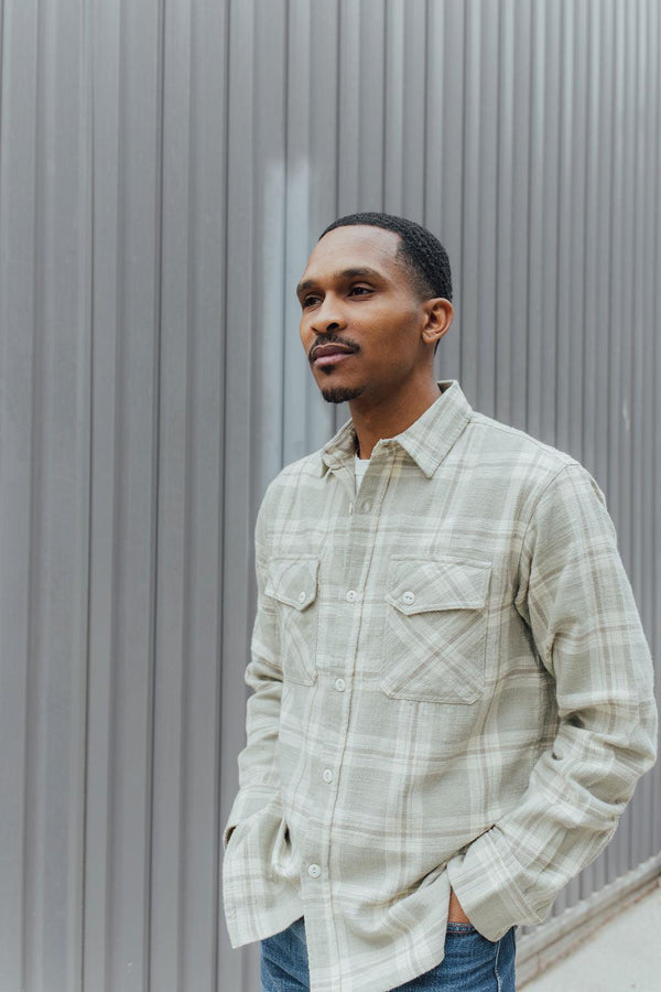 guilty parties 3sixteen Crosscut Flannel - Seafoam Slub guilty parties 3sixteen Crosscut Flannel - Seafoam Slub