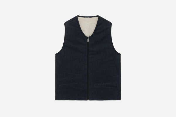 Guilty Parties 3sixteen Reversible Work Vest - Black Canvas/Ecru Wool Sherpa
