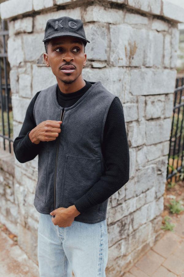 Guilty Parties 3sixteen Reversible Work Vest - Black Canvas/Ecru Wool Sherpa