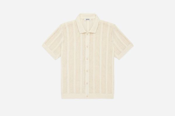 Guilty Parties 3sixteen Short Sleeve Knit Shirt - Ecru Mesh Stripe