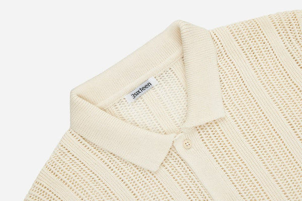 Guilty Parties 3sixteen Short Sleeve Knit Shirt - Ecru Mesh Stripe