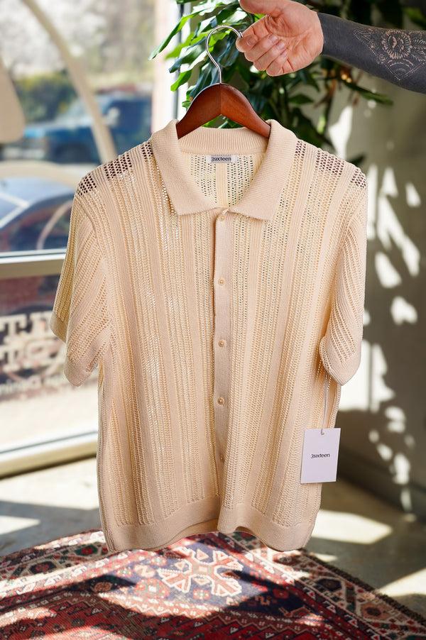 guilty parties 3sixteen Short Sleeve Knit Shirt - Ecru Mesh Stripe