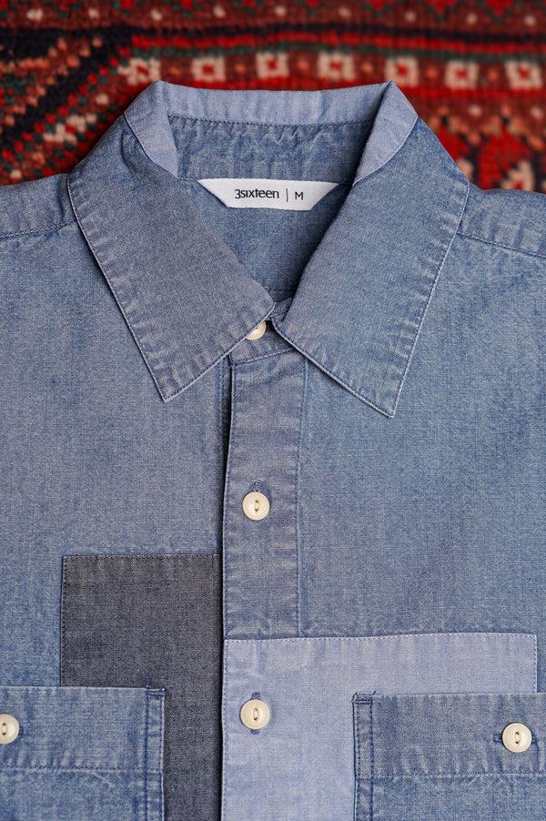 Guilty Parties 3sixteen Utility Shirt - Indigo Patchwork Chambray