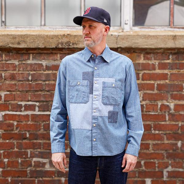guilty parties 3sixteen Utility Shirt - Indigo Patchwork Chambray