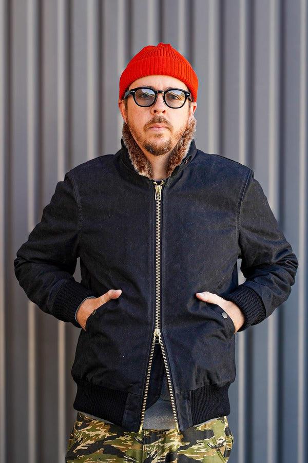 Guilty Parties Dehen 1920 Waxed Canvas Flyers Club Jacket - Black/Kodiak