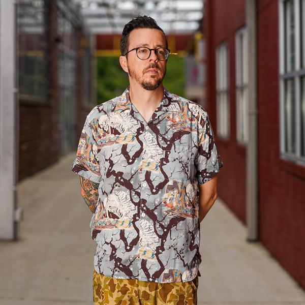 guilty parties Freenote Cloth Hawaiian Shirt - Light Blue Skeleton