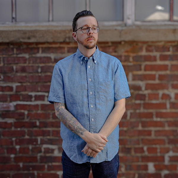 guilty parties Gitman Vintage Chambray Linen Short Sleeve Shirt - Blue