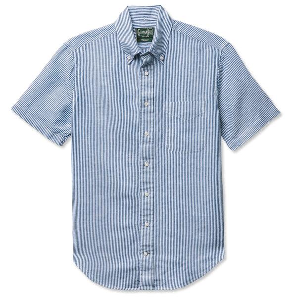 guilty parties Gitman Vintage Linen Oxford Short Sleeve Shirt - Blue Stripe