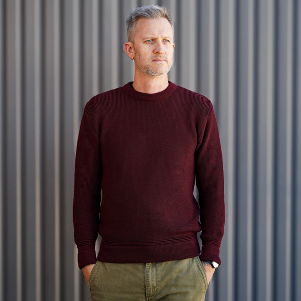 guilty parties Heimat Textil Merino Rundhal Crewneck - Burgundy