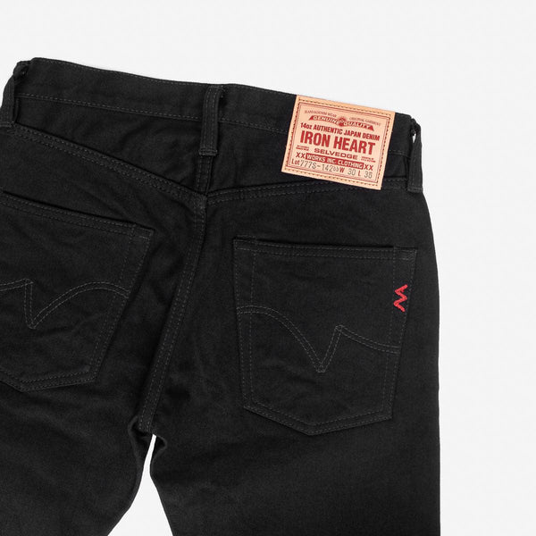 guilty parties Iron Heart IH-777S-142bb 14oz Selvedge Denim Slim Tapered Cut Jeans - Black/Black