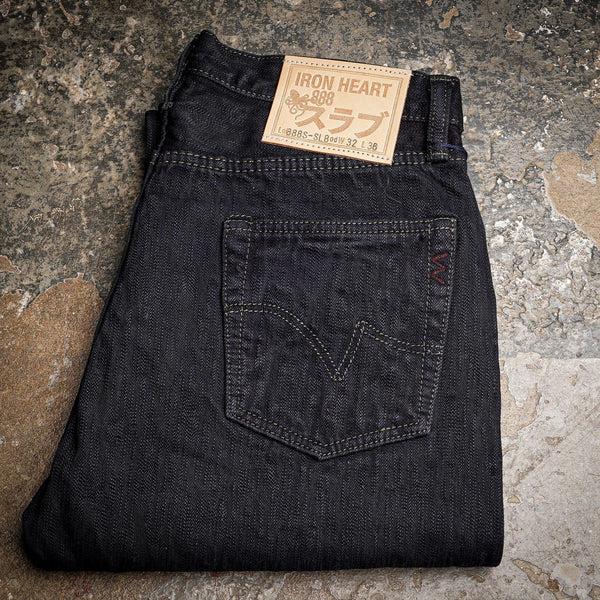 guilty parties Iron Heart IH-888S-SLBod 16oz Slubby Selvedge Denim Relaxed Tapered Cut Jeans - Indigo Overdyed Black