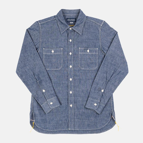 guilty parties Iron Heart IHSH-21-BLU 10oz Selvedge Chambray Work Shirt - Blue