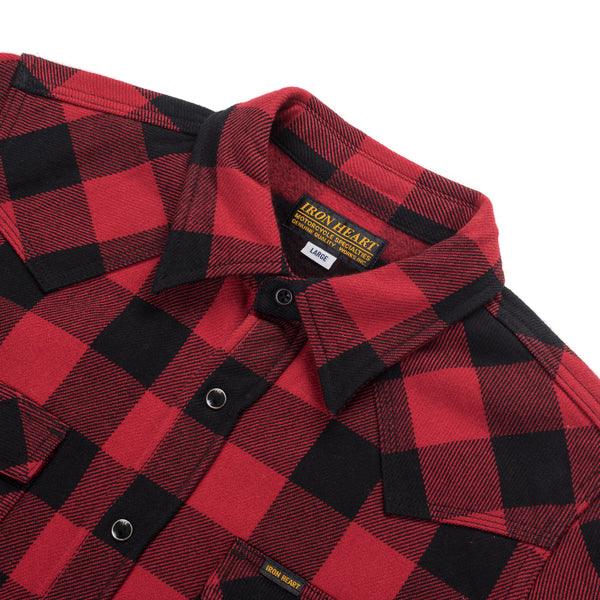 Guilty Parties Iron Heart IHSH-232-RED Ultra Heavy Flannel Buffalo Check Western Shirt - Red/Black