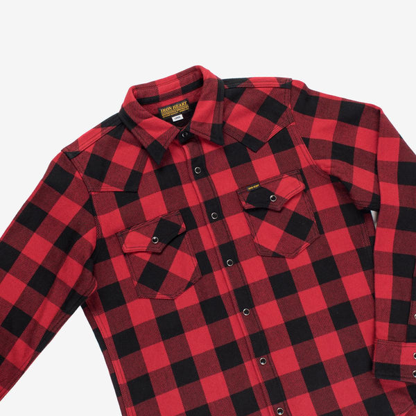 Guilty Parties Iron Heart IHSH-232-RED Ultra Heavy Flannel Buffalo Check Western Shirt - Red/Black