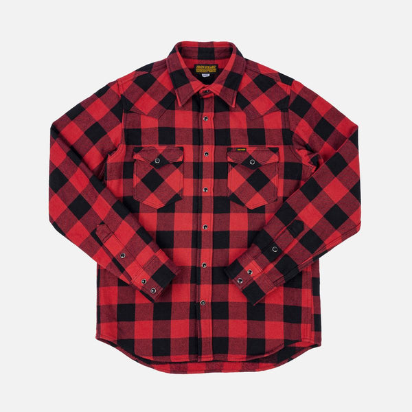 guilty parties Iron Heart IHSH-232-RED Ultra Heavy Flannel Buffalo Check Western Shirt - Red/Black
