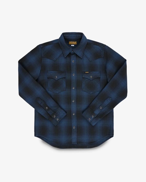 Guilty Parties Iron Heart IHSH-264-NAV Ultra Heavy Flannel Ombré Check Western Shirt - Navy/Black