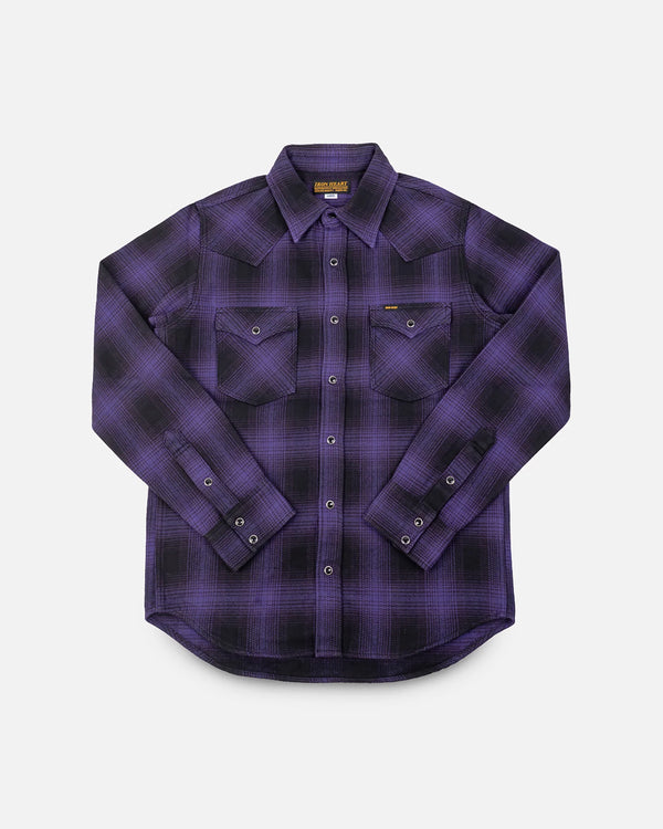 guilty parties Iron Heart IHSH-264-PUR Ultra Heavy Flannel Ombré Check Western Shirt - Purple/Black