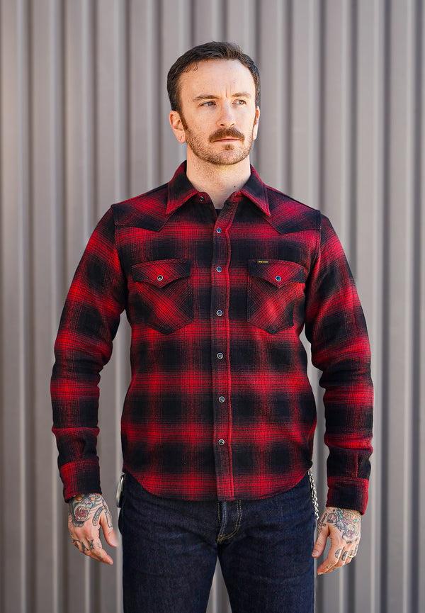 Guilty Parties Iron Heart IHSH-264-RED Ultra Heavy Flannel Ombré Check Western Shirt - Red/Black