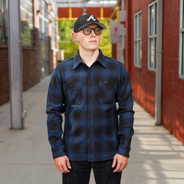 guilty parties Iron Heart IHSH-265-NAV Ultra Heavy Flannel Ombré Check Work Shirt - Navy/Black