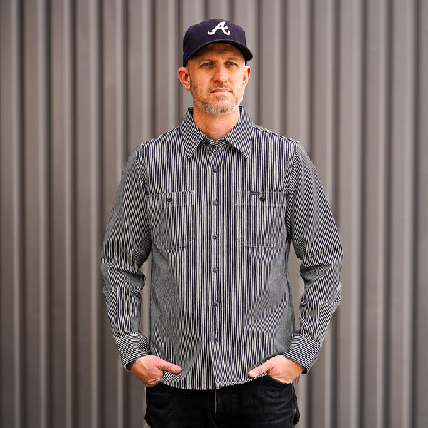 guilty parties Iron Heart IHSH-274-IND 12oz Hickory Stripe Work Shirt - Indigo