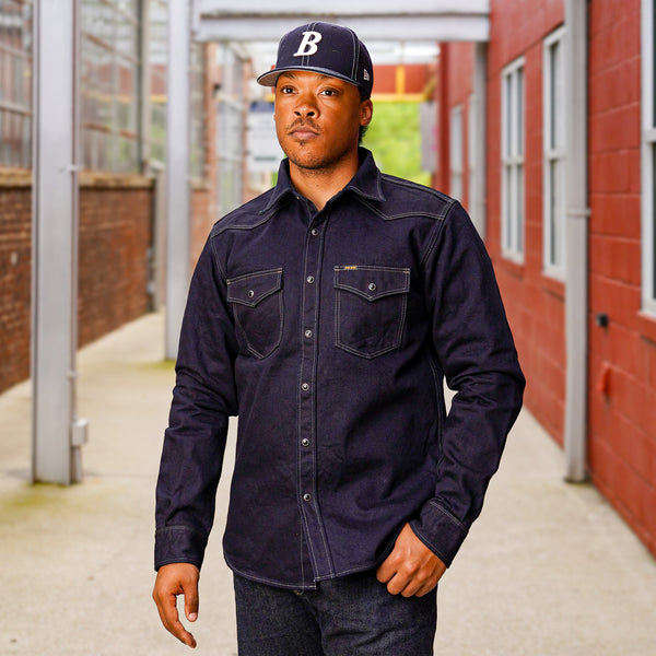 guilty parties Iron Heart IHSH-295-IB 14oz Selvedge Denim Western Shirt - Indigo/Black