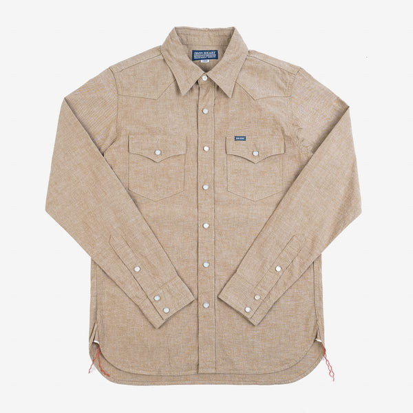 Guilty Parties Iron Heart IHSH-315-KHA 10oz Selvedge Chambray Western Shirt - Khaki